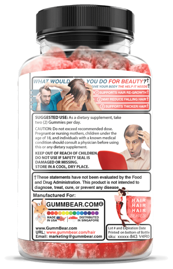 Supplement Facts of GummBear "Grow Hair Grow: Hair Vitamin Gummies" - Forgive Your Body; Begin Self-Healing