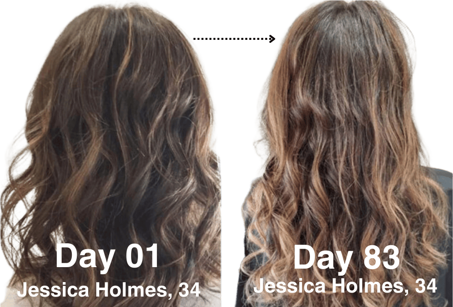 Jessica Holmes - Beautiful Hair - Before And After Photos With GummBear's "Grow Hair Grow: Hair Vitamin Gummies"